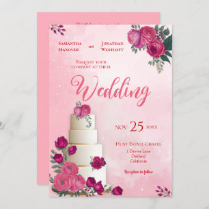 Invitation Nuances de rose rose magenta Mariage moderne