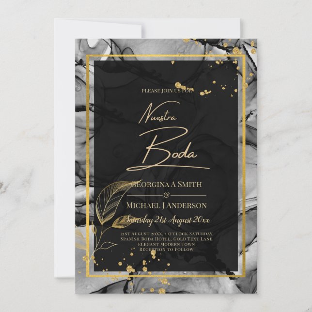 Invitation NUESTRA BODA Black Gold Ink Wedding INVITE (Devant)