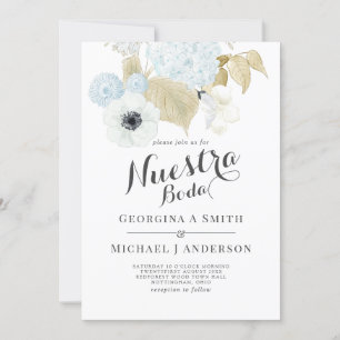 Invitation Nuestra Boda Bleu Blanc Floral Mariage espagnol