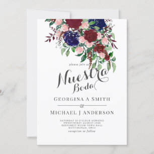Invitation Nuestra Boda - Bleu Bourgogne Mariage Espagnol Inv