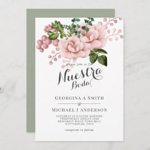 Invitation Nuestra Boda Blush Rose Roses Mariage espagnol