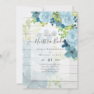 Invitation NUESTRA BODA Dusty Blue Floral Mariage espagnol