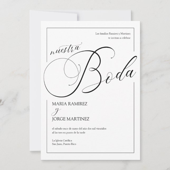 Invitation Nuestra Boda_Elegant Mariage espagnol (Devant)