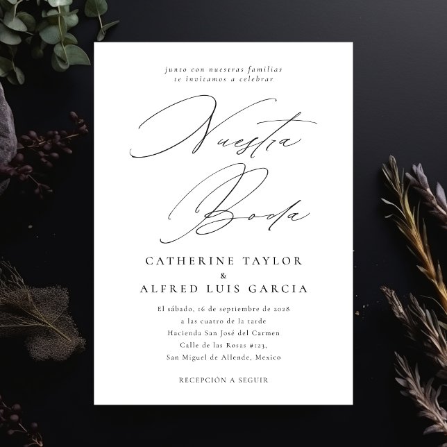 Invitation Nuestra Boda Espagnol Langue Noir Script Mariage (Créateur téléchargé)