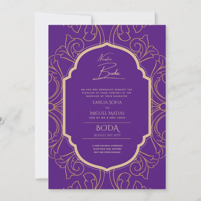 Invitation Nuestra Boda Gold Frame Mariage espagnol INVITE (Devant)