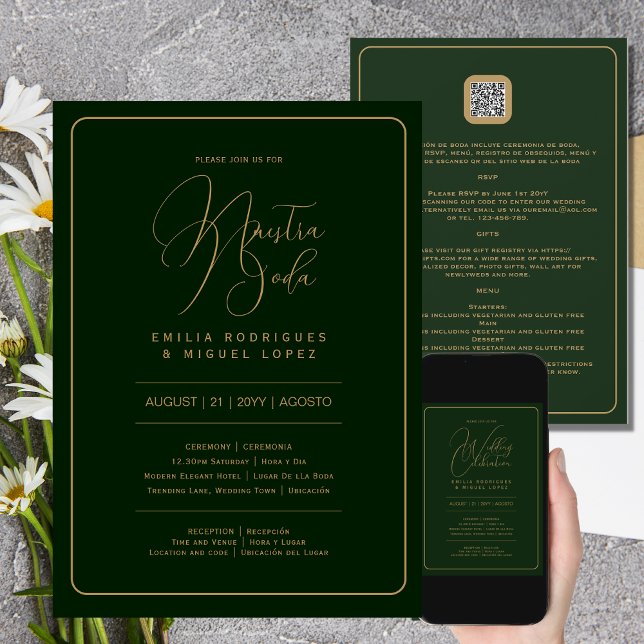 Invitation Nuestra Boda | GREEN GOLD Mariage incl. détails (Créateur téléchargé)