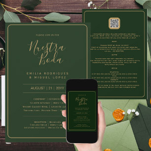 Invitation NUESTRA BODA GREEN OR RSVP MENU DÉTAILS QRCode