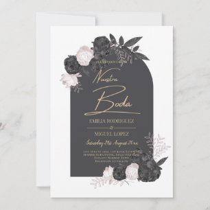 Invitation NUESTRA BODA Gris Blusch rose Roses Espagnol