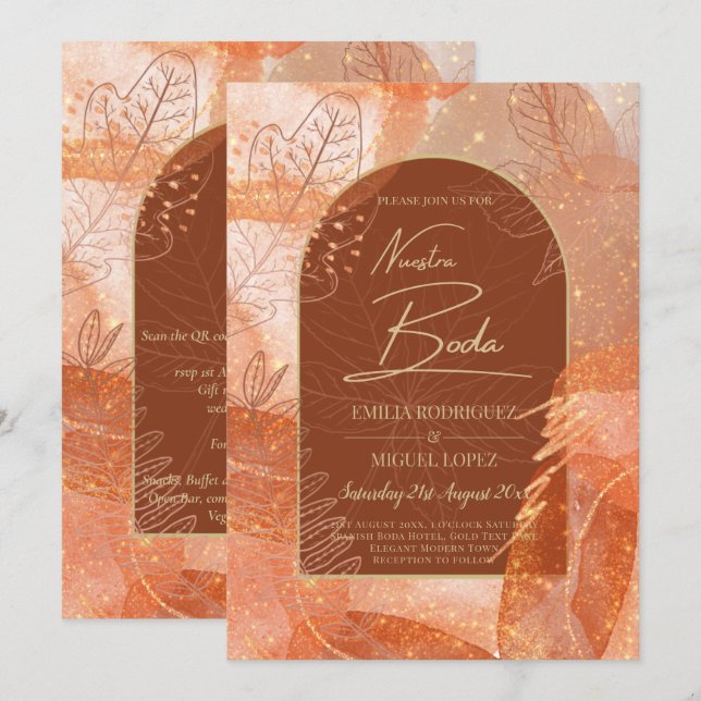 Invitation NUESTRA BODA Terracotta Mariage de automne Invitat (Devant / Derrière)