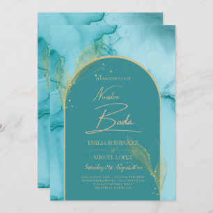 Invitation NUESTRA BODA Turquoise Turquoise Gold Wedding INVI