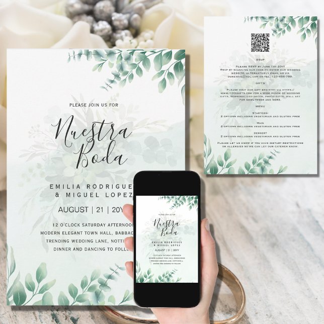 Invitation NUESTRA BODA Verdure RSVP MENU DÉTAILS QRCode (Créateur téléchargé)