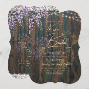 Invitation NUESTRA BODA Wisteria Wood Lace Lights Mariage Inv