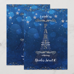 Invitation Nuit à Paris sous les étoiles Soirée Bleu Argenté