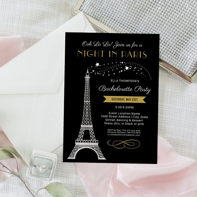 Invitation Nuit à Paris Tour Eiffel Or Enterrement de Vie de  (Créateur téléchargé)