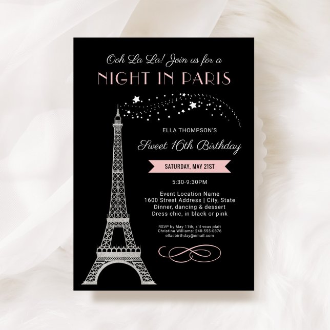 Invitation Nuit à Paris Tour Eiffel Sweet 16 Anniversaire (Créateur téléchargé)