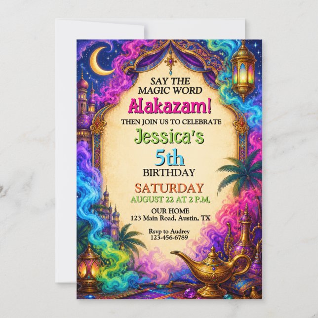 Invitation Nuit arabe Anniversaire Magique (Devant)