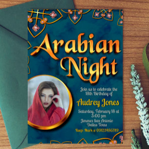 Invitation Nuit arabe avec photo Turquoise
