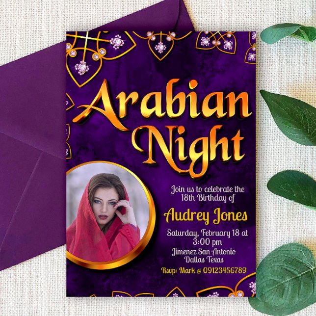 Invitation Nuit arabe avec photo - Violet (Créateur téléchargé)