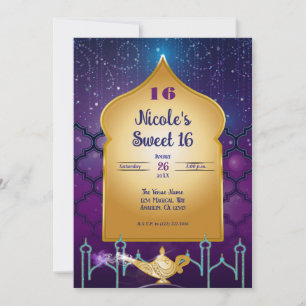 Invitation Nuit arabe Lampe magique d'or Fête d'anniversaire