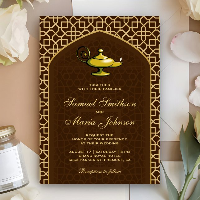 Invitation Nuit Arabes Lampe Magique Mariage Marron (Créateur téléchargé)