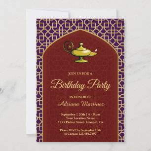Invitation Nuit Arabesque Lampe Magique Violet Rouge Annivers