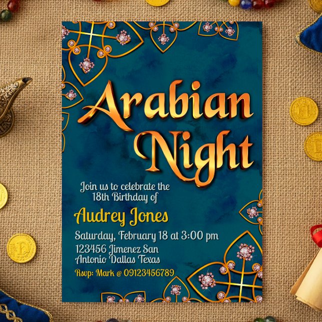 Invitation Nuit Arabesque - Turquoise (Arabian Night - Violet Invitation)