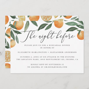 Invitation Nuit avant. Dîner de répétition d'agrumes d'aquare