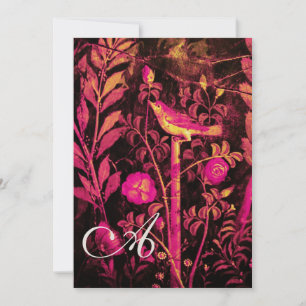 Invitation NUIT AVEC MONOGRAMME ROSE, Jaune rose