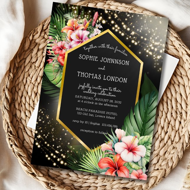 Invitation Nuit balnéaire tropicale mariage couleur foncé (Créateur téléchargé)