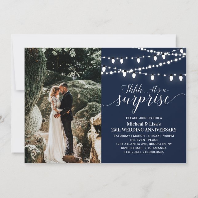 Invitation Nuit Bleue 25e Photo Anniversaire de Mariage (Devant)