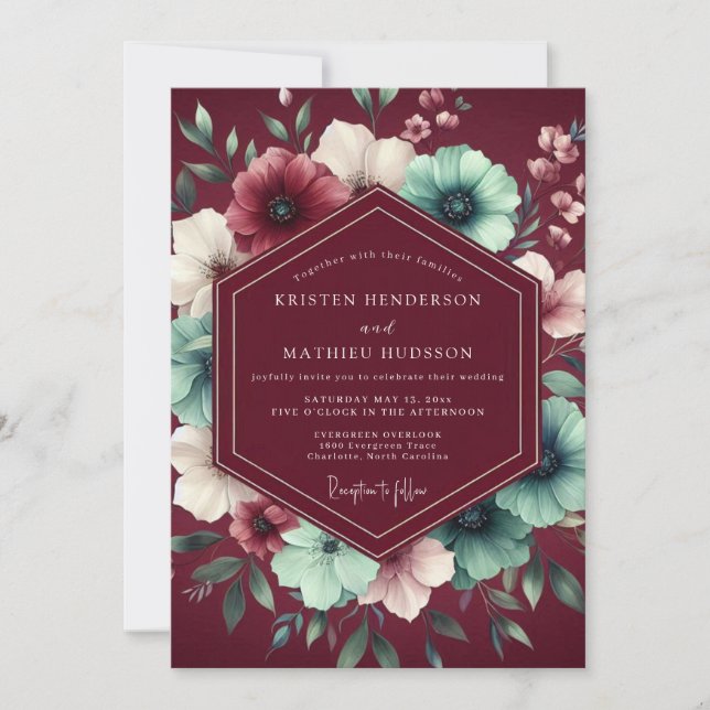 Invitation Nuit Botanique Bourguignonne de Mariage (Devant)