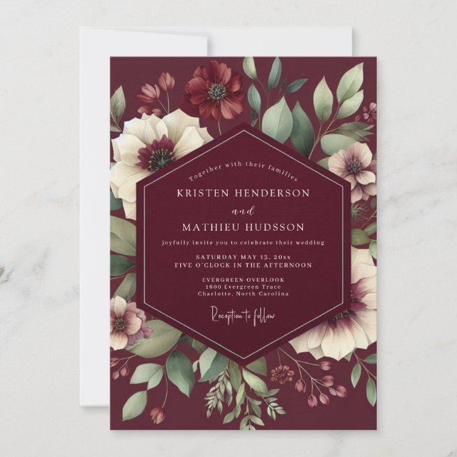 Invitation Nuit Bourguignonne Florale de Mariage (Devant)