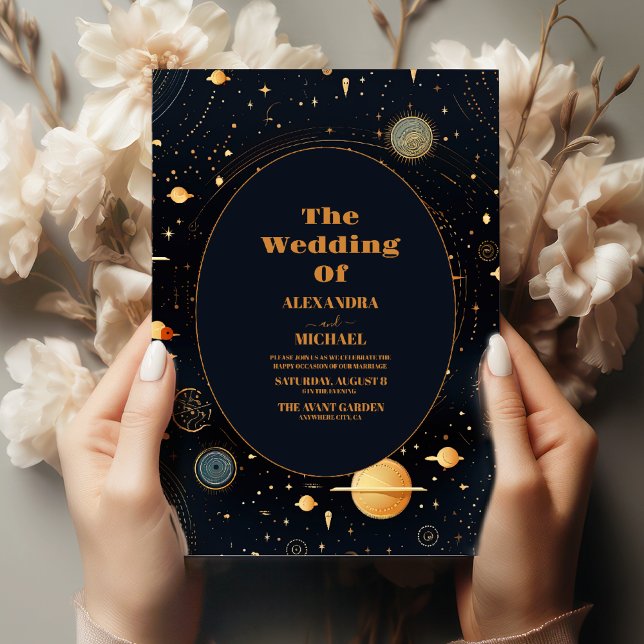 Invitation Nuit Céleste Bleue Étoiles Lune Mariage (Créateur téléchargé)