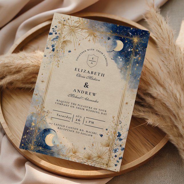 Invitation Nuit Céleste Dorée de Mariage (Créateur téléchargé)