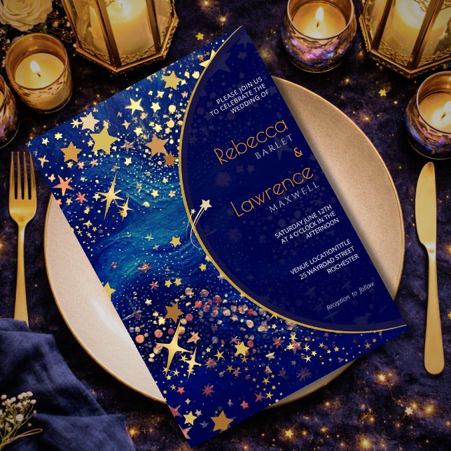 Invitation Nuit céleste magique étoilée or bleu mariage (Créateur téléchargé)