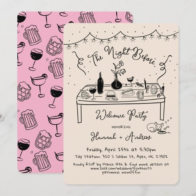 Invitation Nuit de bienvenue décontractée avant le restaurant (Devant / Derrière)
