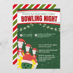 Invitation Nuit de bowling de Noël Chapeaux verts Arrière - p