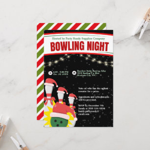 Invitation Nuit de bowling de vacances Santa Hats Arrière - p