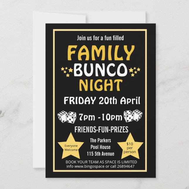 Invitation Nuit de bunco de famille, événement PTO de Pta de (Devant)