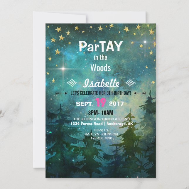 Invitation Nuit de camping dans la forêt sauvage (Devant)