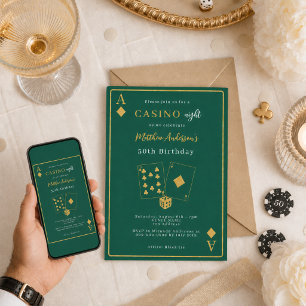 Invitation Nuit de casino vert or anniversaire