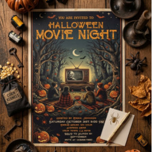 Invitation Nuit de cinéma Halloween dans une forêt effrayante