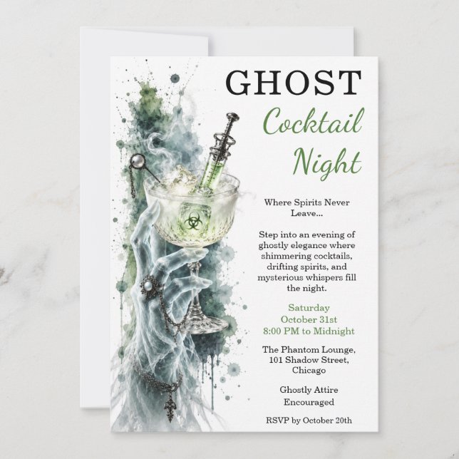 Invitation Nuit de cocktail fantôme Halloween ensorcelante  (Devant)
