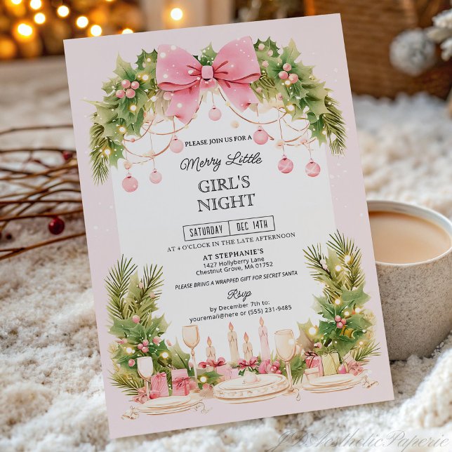Invitation Nuit de filles Noël Arc rose élégant (Créateur téléchargé)