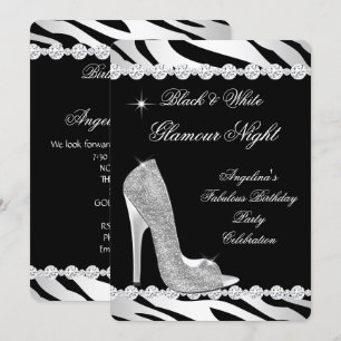 Invitation Nuit de Glamour Noir Blanc Zèbre Talon Pailleté