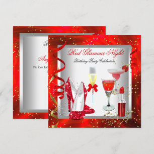 Invitation Nuit de glamour rouge cocktails champagne Party