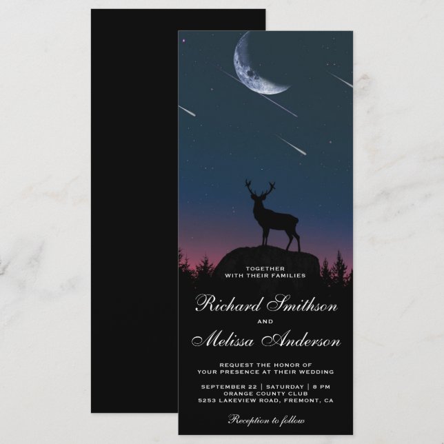Invitation Nuit de lune forestière Ciel étoilé Cerf Mariage (Devant / Derrière)