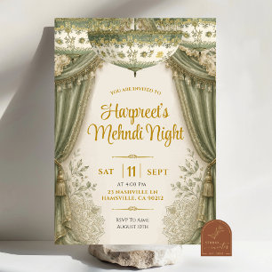 Invitation Nuit de Mendhi Florale Verte de Sauge Blanche