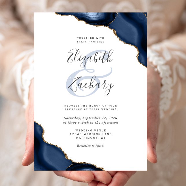 Invitation Nuit de noces blanche aux coins d'agate bleu marin (Créateur téléchargé)