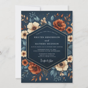 Invitation Nuit de noces d'élégance florale automnale bleu ma